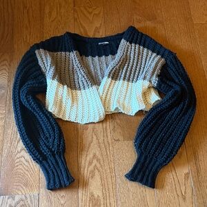 Fashion Nova Colorblock Cropped Cardigan - Black, Cream